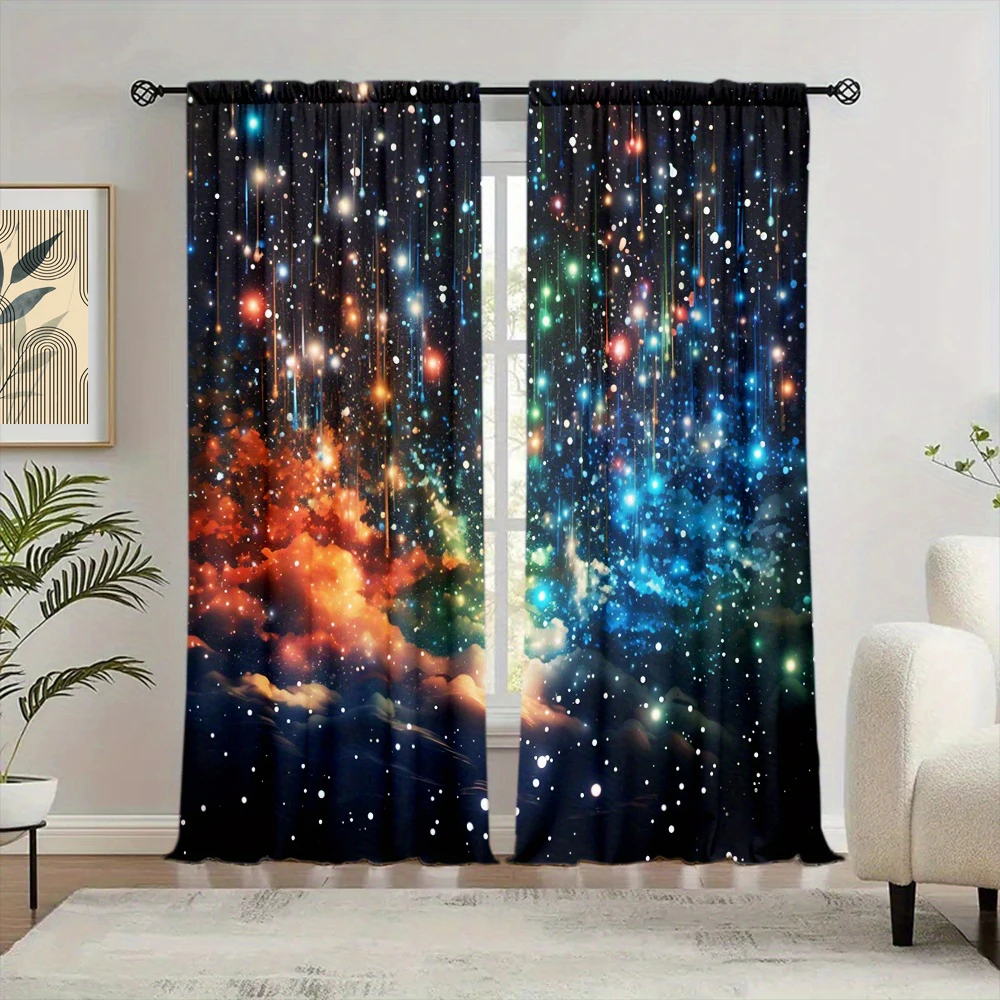 2pcs Colorful Galaxy Style Printed Curtain for Home Decor - Rod Pocket Window Treatment for Bedroom, Office, Kitchen,Living Room