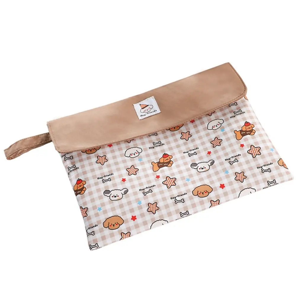 

Cartoon Plaid Puppy A4 File Folder Handheld Washable Tutoring Bag Large Capacity Snap Button Document Folder School Office