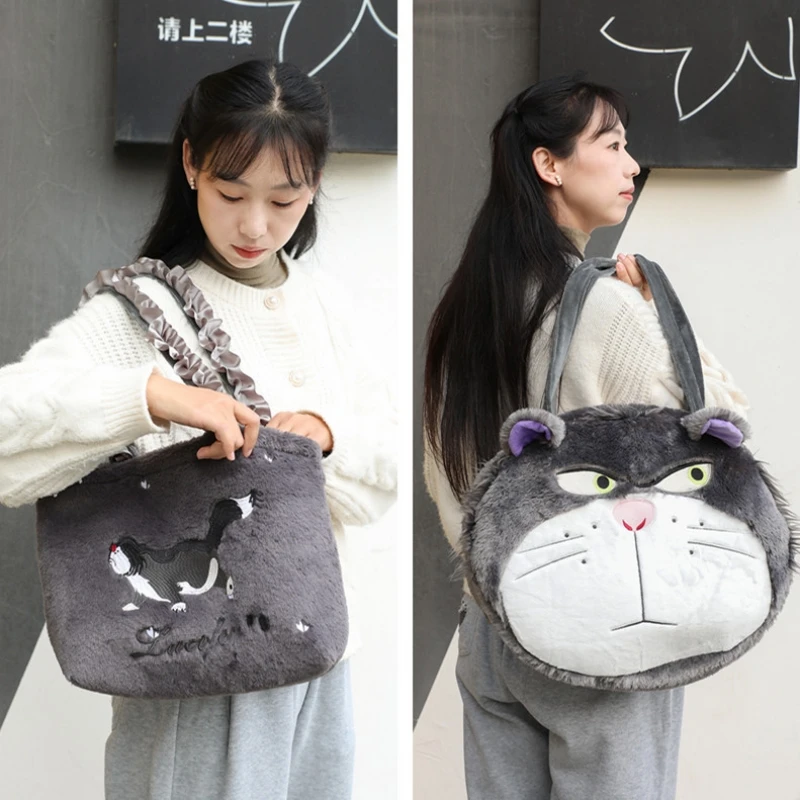 Hot Sale Cinderella Bad Cat Lucifer Handbag Kawaii Anime Plushie Single Shoulder Bag Cute Cartoon Animal Lucifer Christmas Gifts