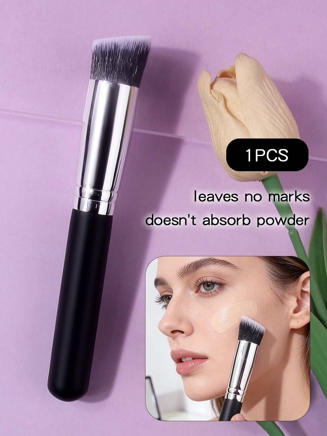 1PC Angled Foundation & Concealer Brush, Non-Absorbent, No Streaks, Flawless & Even Base Makeup Brush, Professional Makeup Tool