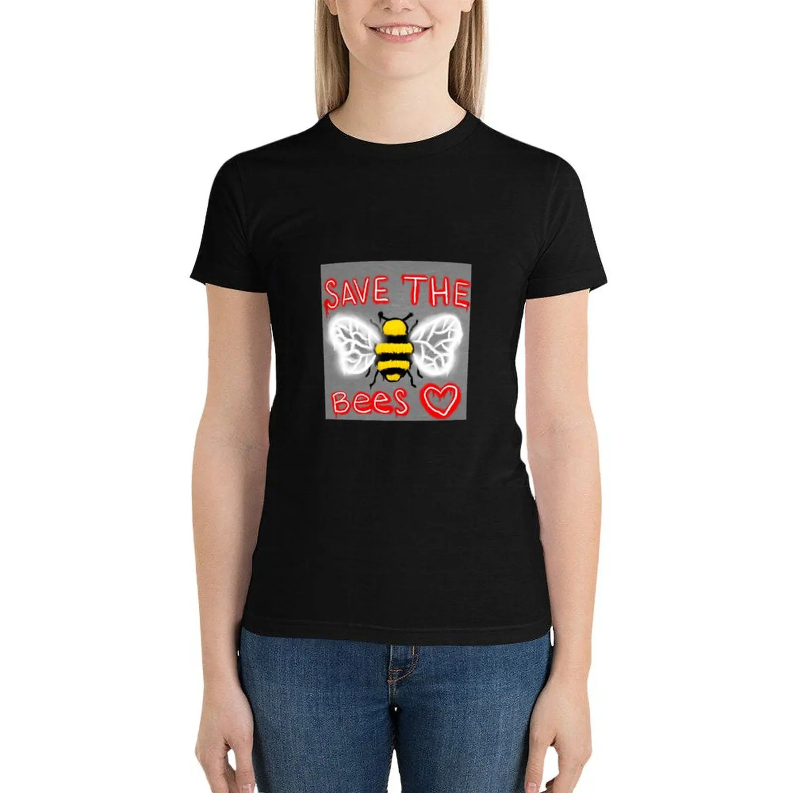 Save The Bees Graffiti T-Shirt cute tops Female clothing luxury designer clothing Women