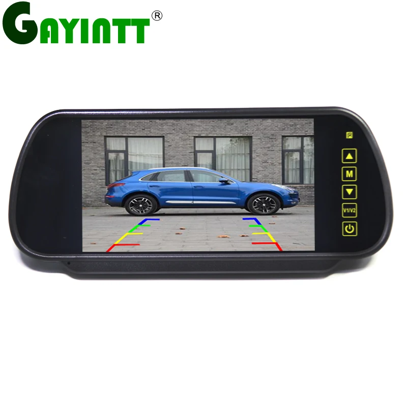 GAYINTT AHD 1024*600 7 Inch IPS Screen Car Mirror Monitor Reversing Auto Parking Assistance with 2 Video Input for car camera