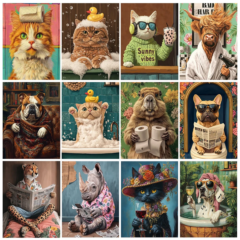 

Забавные животные, ежедневная цифровая картина маслом «сделай сам», украшение для дома, интерактивный подарок на день рождения для родителей и детей, вечерние