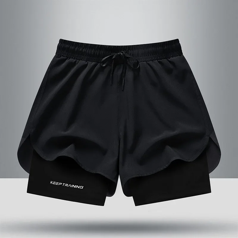 Summer Kids Simple Colorblocking Sports Shorts Men's Sportswear Shorts Double Layer Gym Fitness Training Jogging Running Shorts