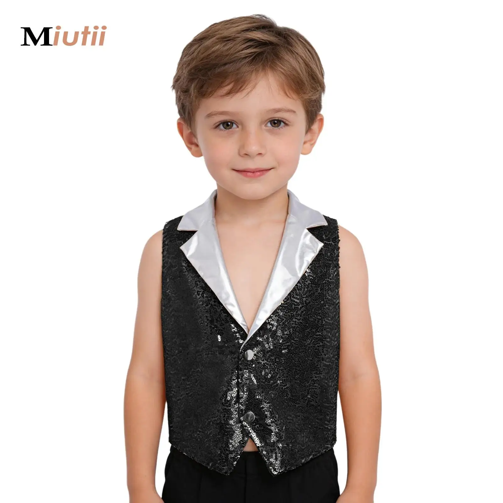 

Children's Sequin Vests Boys Girls Jazz Dance Costume Kids Lapel Waistcoat Disco Music Party Festival Performance Costume Vest