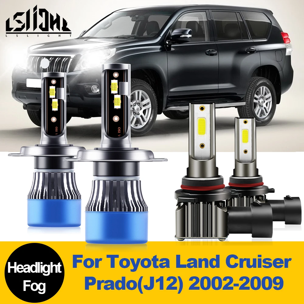 

LSlight 4x LED Headlights Hi/Lo Beam Fog Lamp Light For Toyota Land Cruiser Prado(J12) 2002-2006 2007 2008 2009 Bright Bulbs Kit