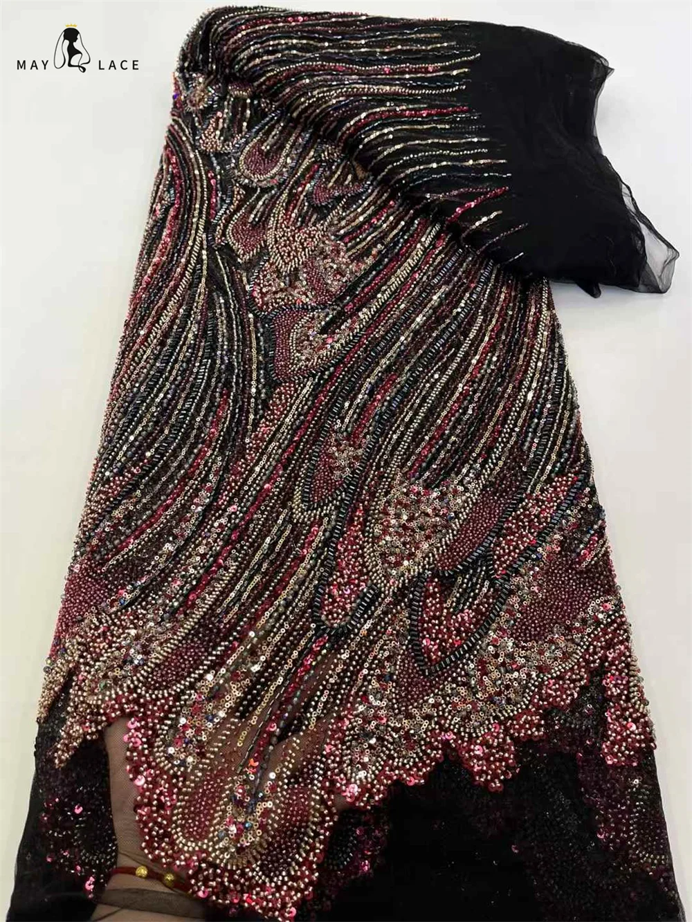 

African Lace Fabric 2025 High Quality Beaded Embroidery Groom Nigerian Sequins French Tulle Lace Fabric For Wedding Dress Sewing