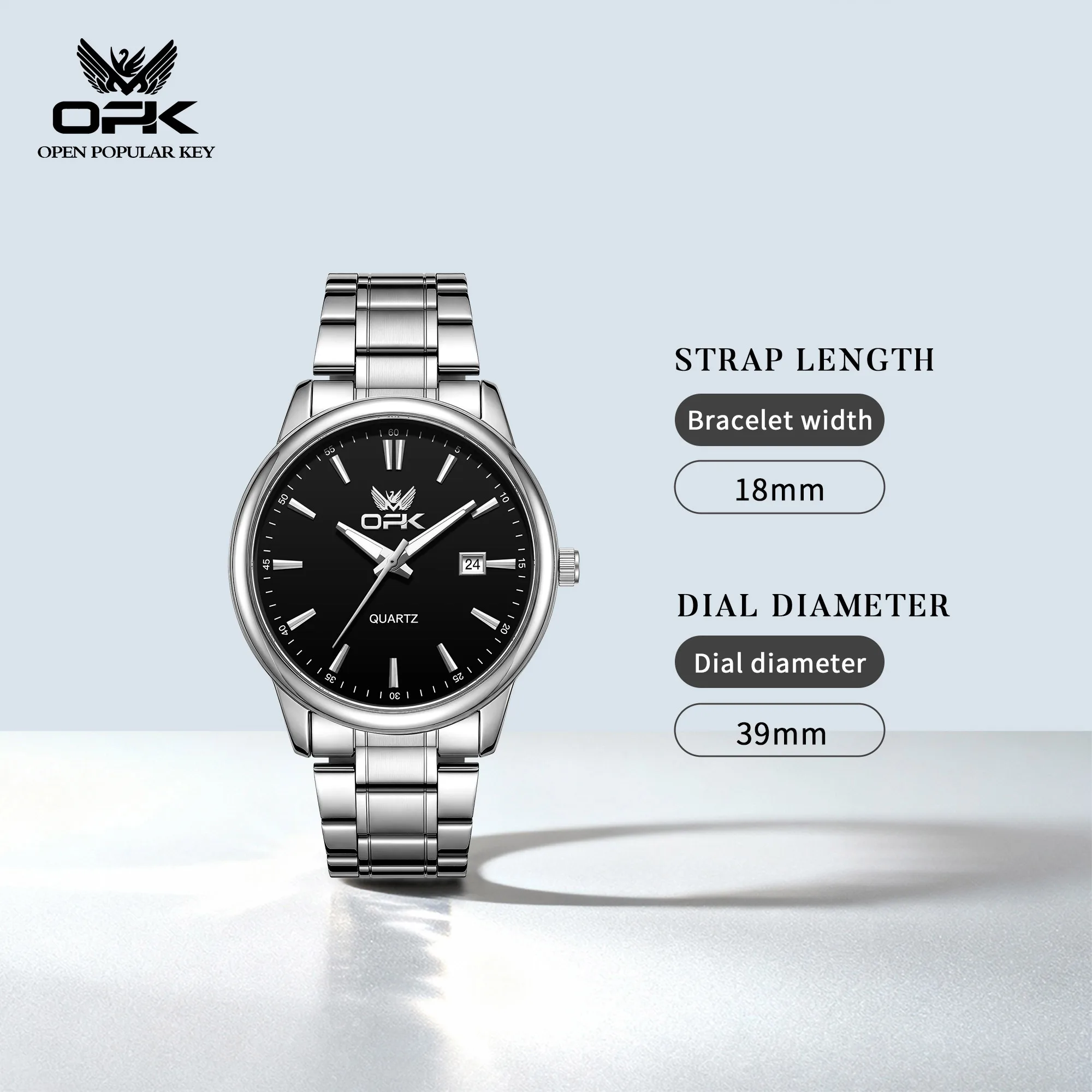 OPK 6111 Simple Business Original Quartz Movement Watch HD Night Light Function Steel Strap Calendar Window Waterproof Watch