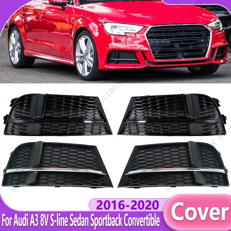 Car Front Bumper Fog Light Grille Frame Bezel Cover For Audi A3 8V S-line Sedan Sportback Convertible 2016-2020 8V3807681AB