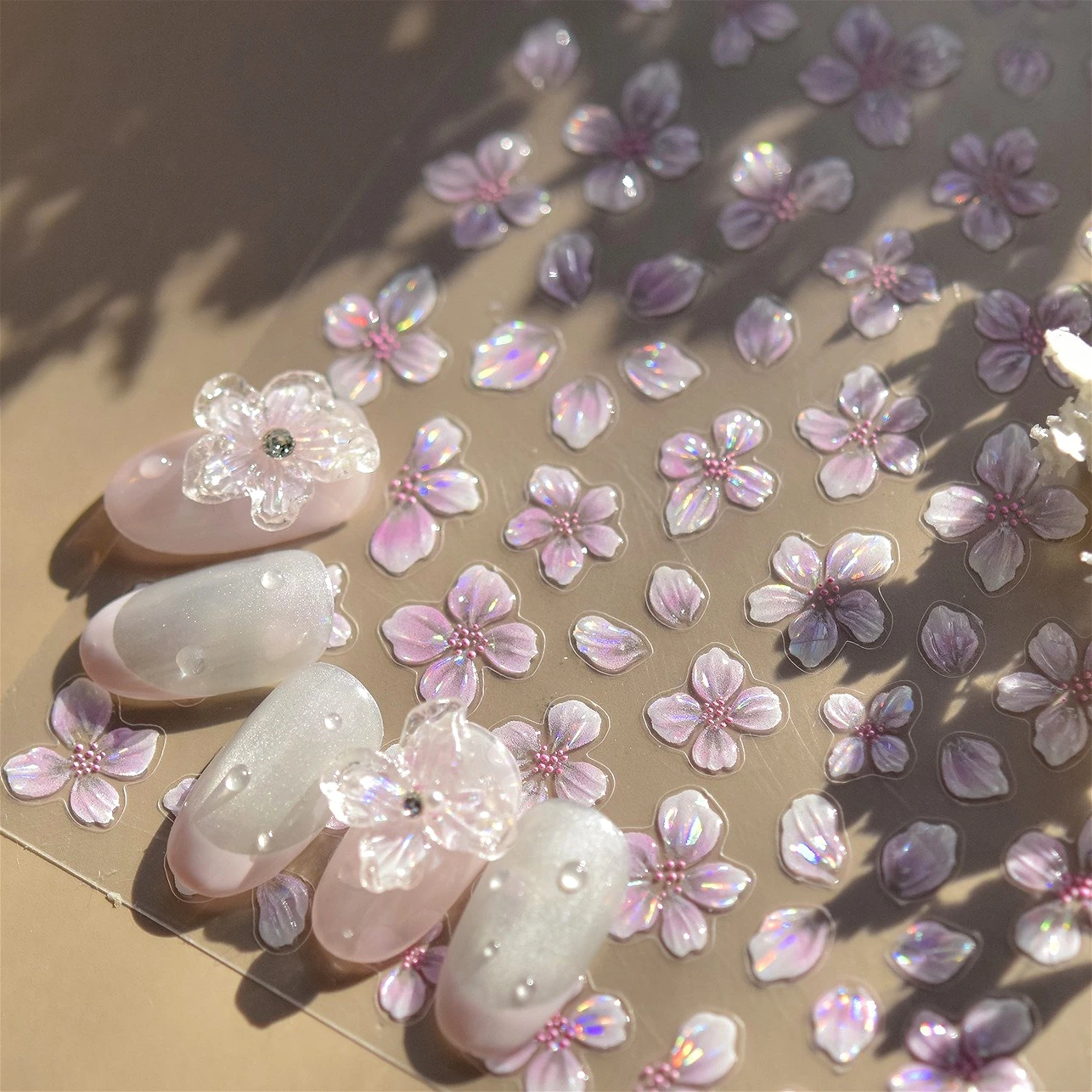 

Romantic Pink Purple Green Yellow Flower Petal Jelly Gradual Halo Dyeing Peach Blossom Delicate Nail Art Stickers Manicure Decal