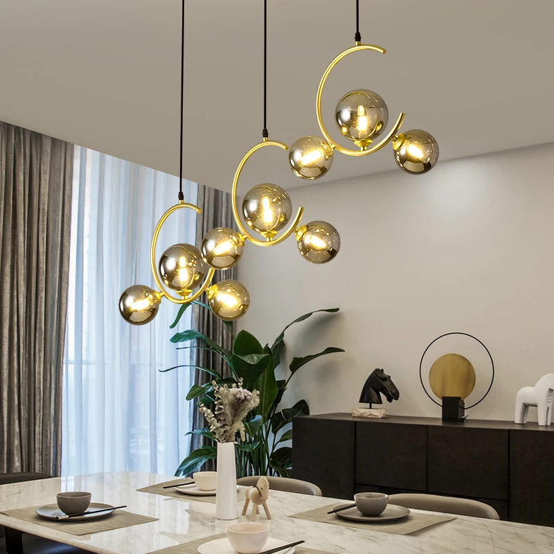 Nordic G9 LED Glass Ball Pendant Light Suitable for Kitchen Island Dining Table Living Room Bedroom Chandelier Lighting Fixture
