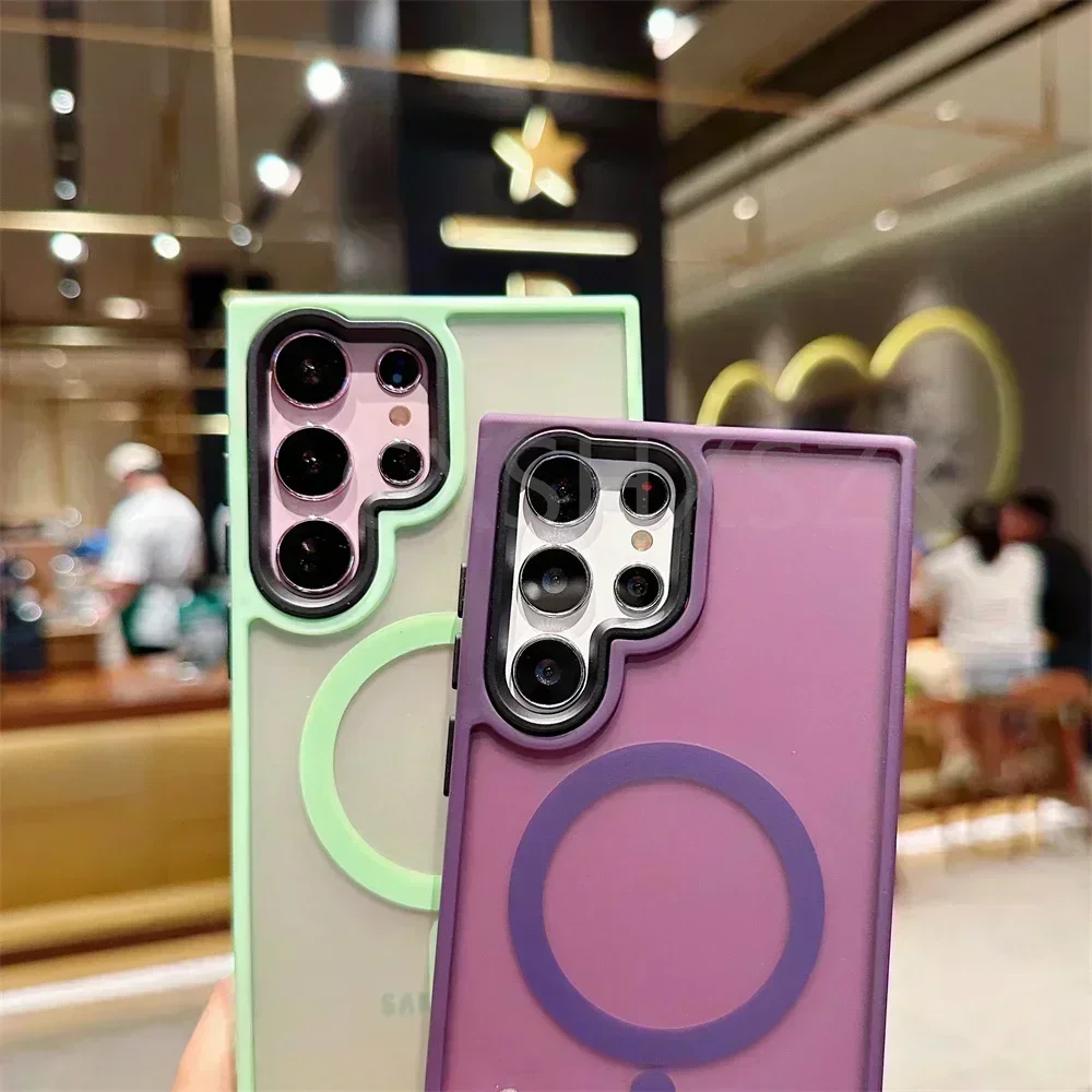Роскошный матовый полупрозрачный чехол с беспроводной зарядкой для Magsafe, чехол для Samsung Galaxy S23 S22 Ultra 23 Plus, противоударный чехол для телефона