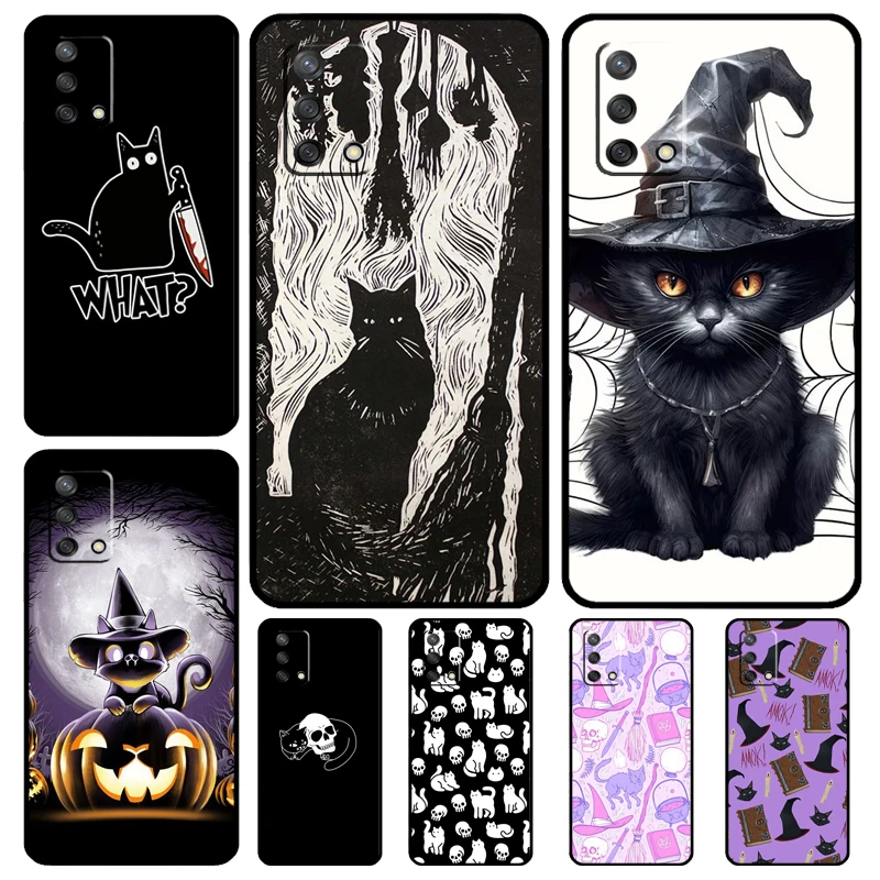 Witch Black Cat Case For OPPO A74 A94 A54 A17 A57 A77 A18 A58 A78 A98 A15 A52 A72 A5 A9 A53S A16 A76 A96