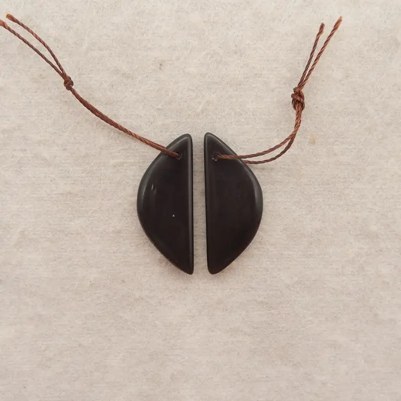 

Пара серег в форме полумесяца из натурального черного обсидиана - симметричные ювелирные изделия в стиле бохо, аксессуар из драгоценных камней 27X11X4 мм-2,8 г