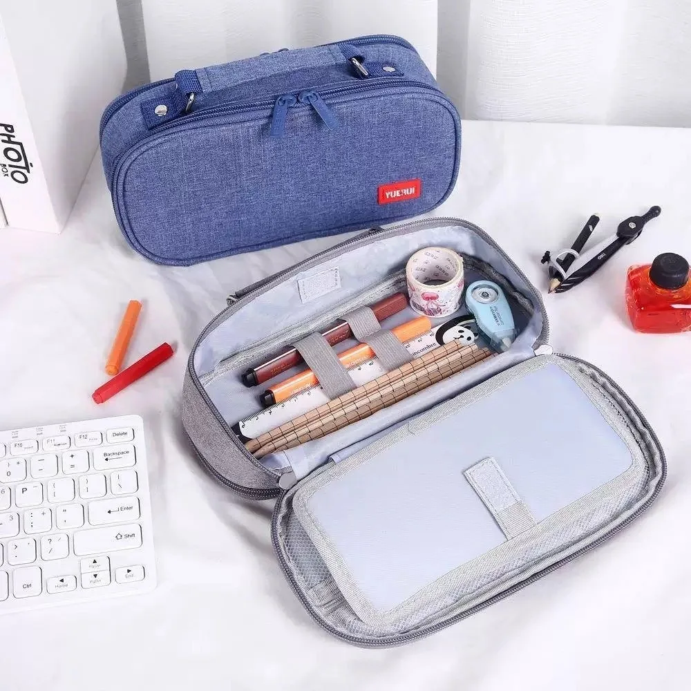 Portable Canvas Pencil Bag Multi-functional Handheld Large Capacity Stationery Bag Thickening 5 Layers Storage Box Students