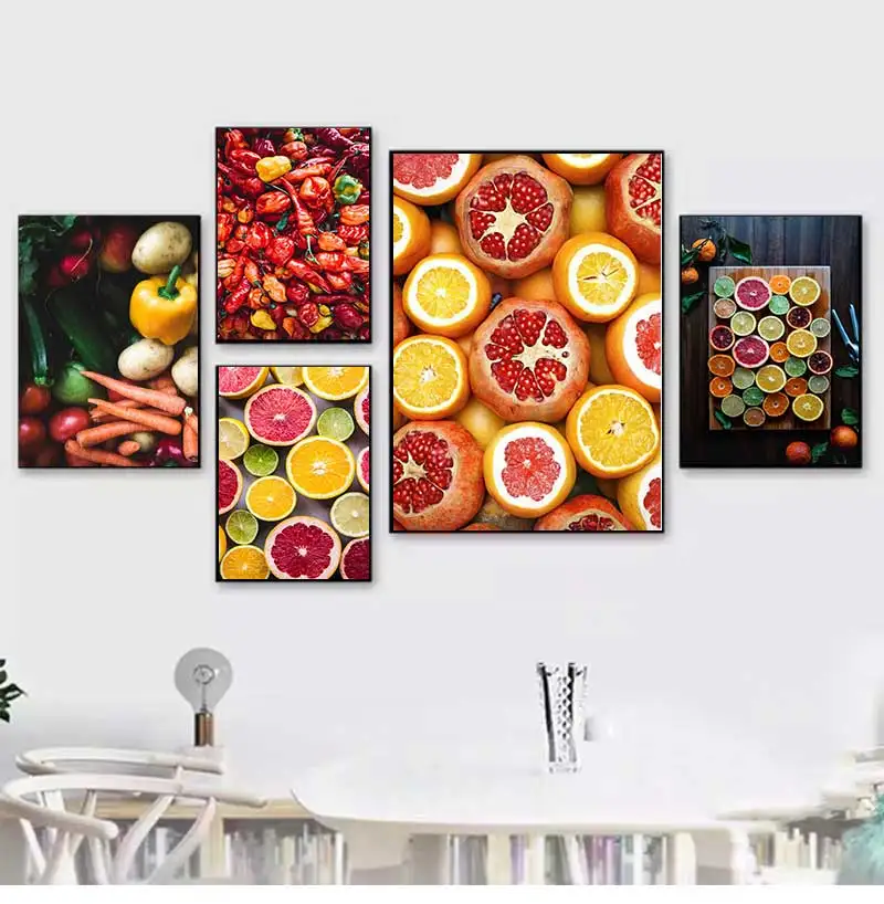 Nordic Wall Art Canvas Painting Colorful Fresh Vegetable Fruits Posters for Kitchen  Orange Lemon Picture for Restaurant