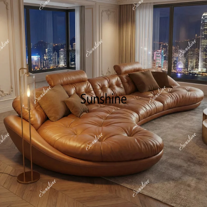Caramel brown special-shaped sofa household living room large lying position curved comfortable package modern light luxury