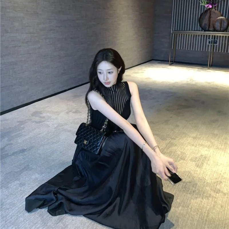 Set Dua Potong Rok Wanita Pakaian Musim Panas Kasual Hitam Chic dan Elegan Promosi 2025 Pakaian Wanita Jalanan Y2k Tanpa Lengan