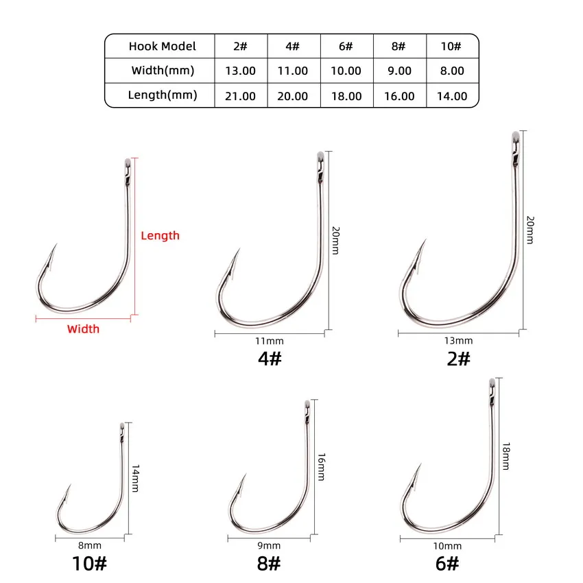 50pcs/box Barb Hook Fishing Hooks Big Ring Carbon Steel Single Hooks Tackle Box Worm Spoon Jig Hooks With Big Eyes Fishhook