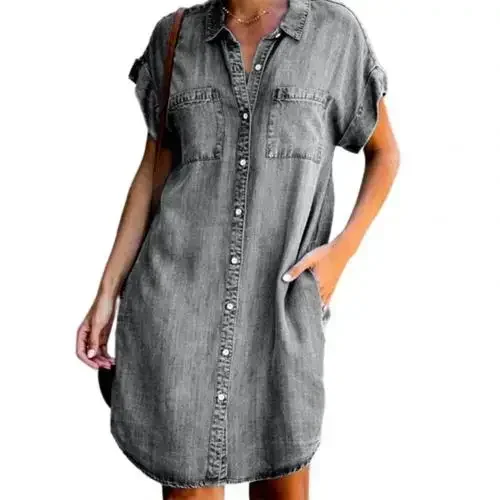 Sexy decote em v vestido de manga curta senhora do escritório primavera moda elegante sólido denim saia vestidos para mulher 2025 feminino