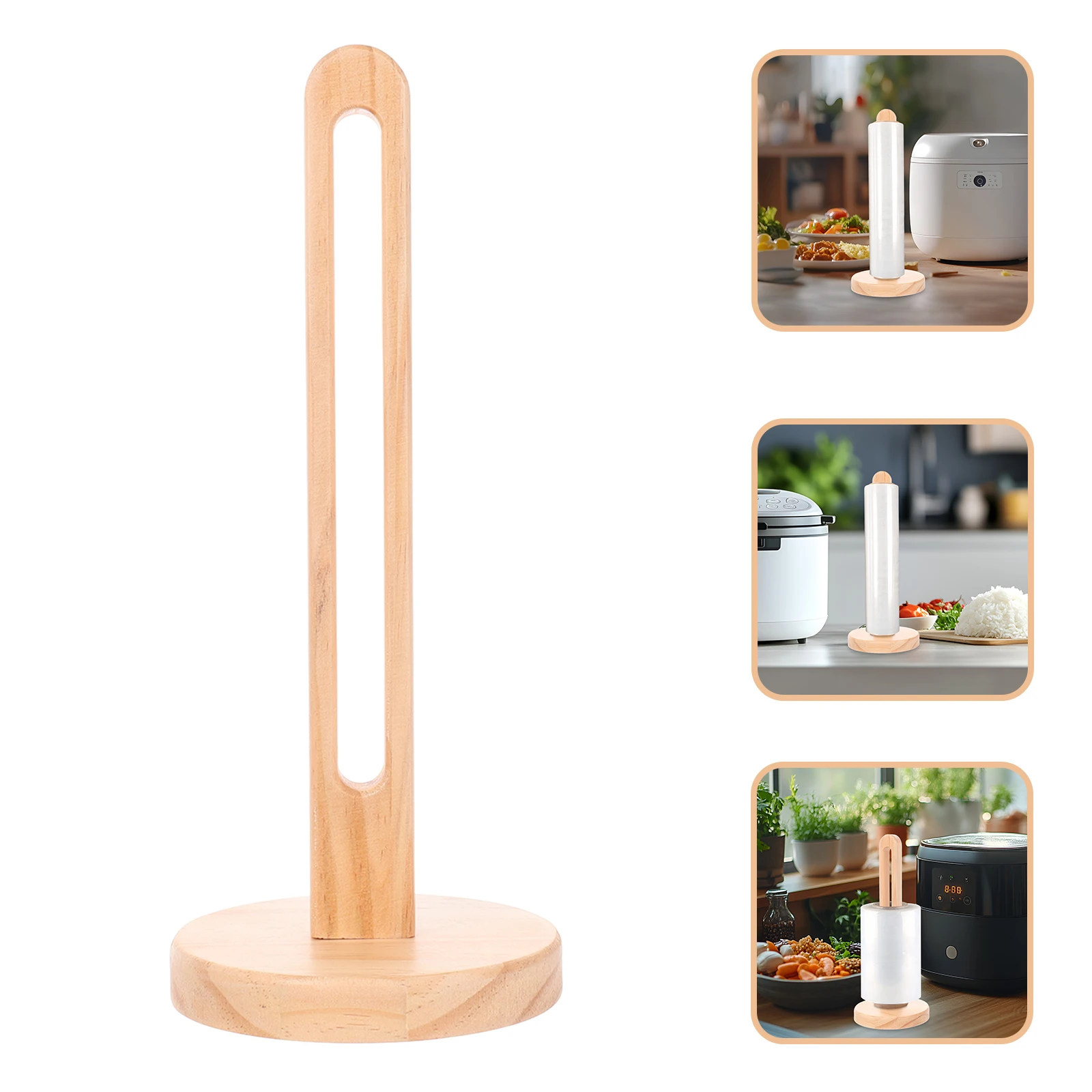 

1pcs Wooden Paper Towel Holder Space-Saving Kitchen Bathroom Stand Countertop Roll Rack Dispenser For Wraps Bags Farmhouse Decor