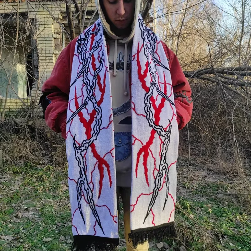 

Вязаный женский шарф, зимний шарф, фартук, черный череп, граффити, нерегулярный узор, вязаный шарф в стиле ретро, двусторонний