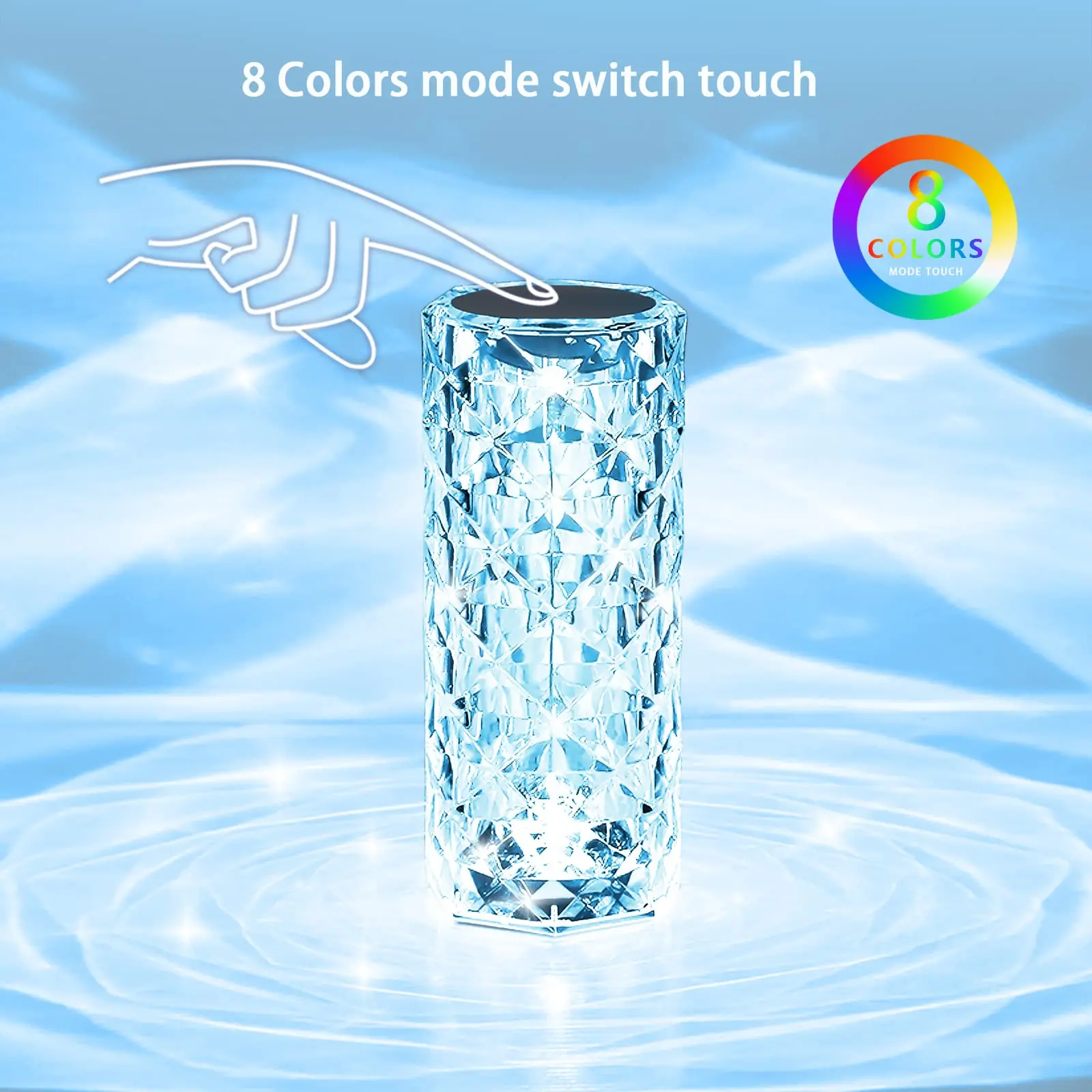 16 Colors RGB Crystal Table Lamp Remote & Touch Control Rose Ambient Lamp Night Light Dimmable Rechargeable Bedroom Decoration