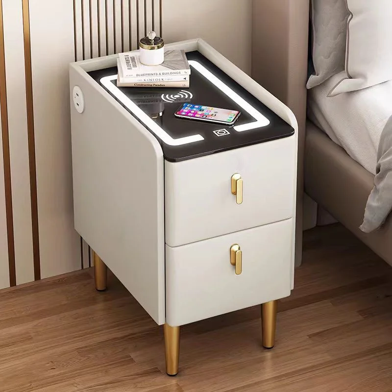 Smart Wooden Bedside Table with Wireless Charging Modern Style Multi-Function 2 Drawers Bedroom Nightstand End Table 30cm