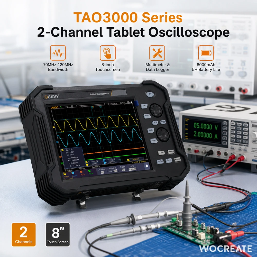 OWON TAO3000 Digital Tablet Oscilloscope 2CH 70/100MHz 1GSa/s 8/14bit 8inch Touch Screen with Multimeter and Data Logger