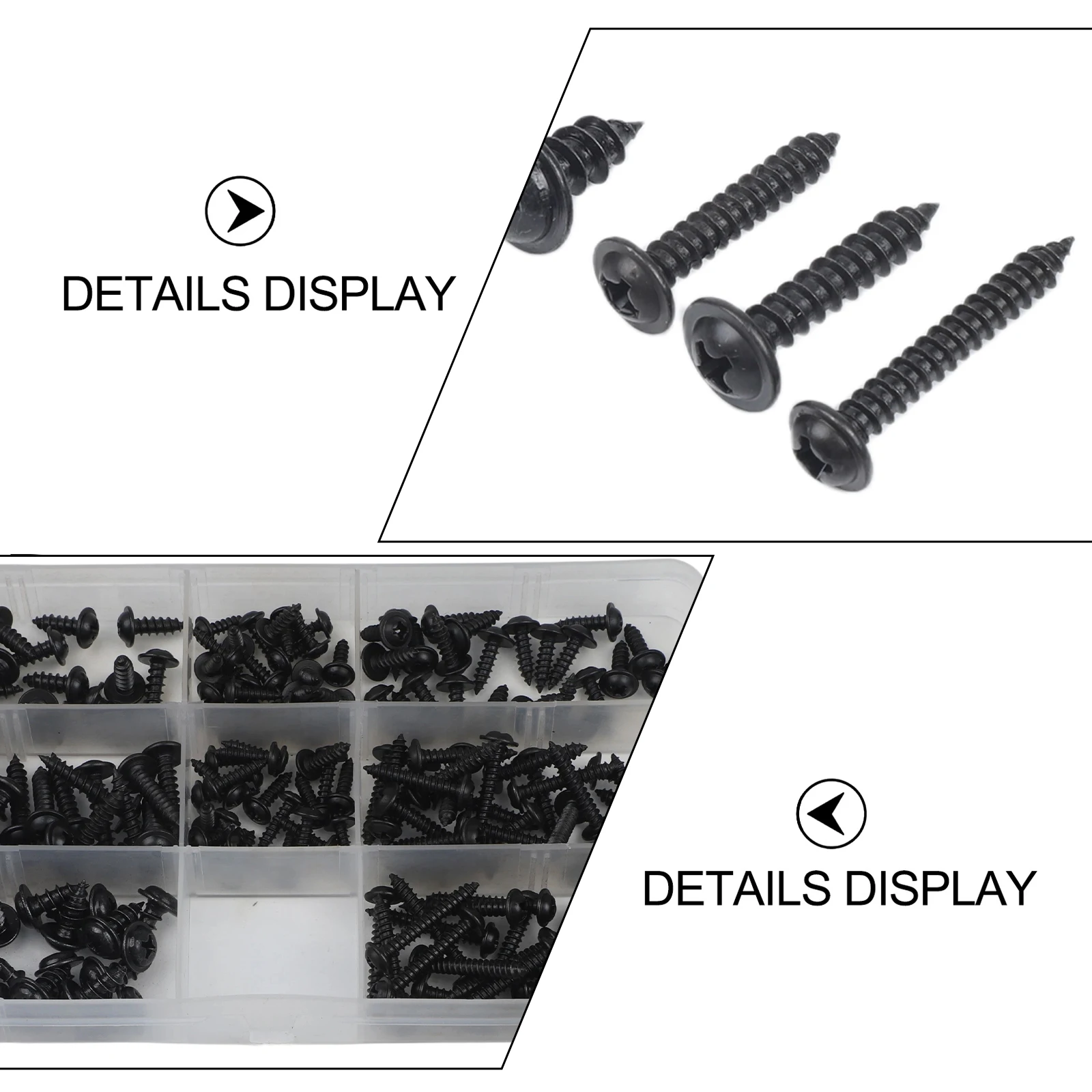 Black Zinc Plated Round Head Self Tapping Screws 200PCS Cross Recessed with Washer for M3 M5.8 for Home Improvement