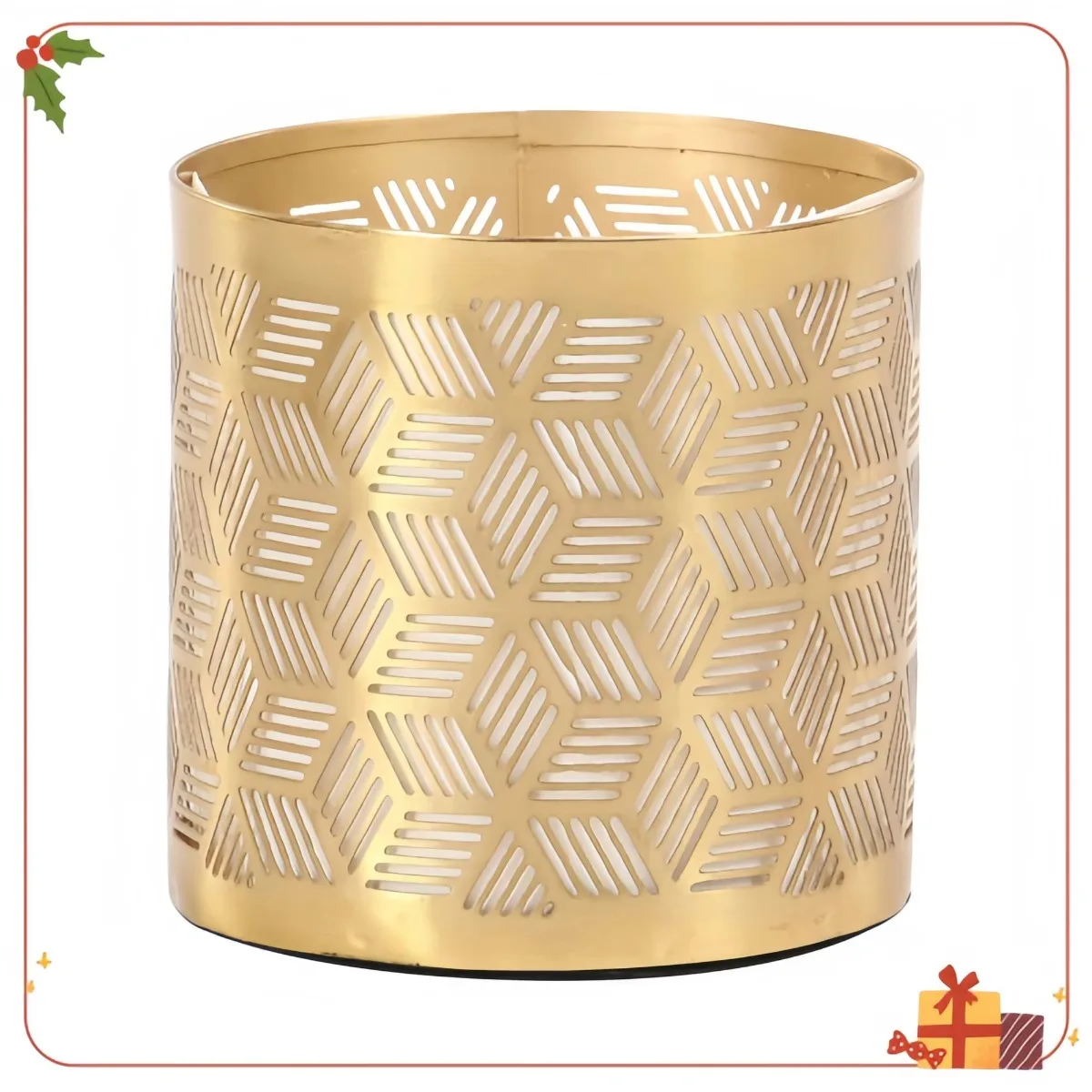 레이저 디자인이 있는 세련된 금속 펜컵, 가정 및 사무실 책상용 금색 기하학적 홀더