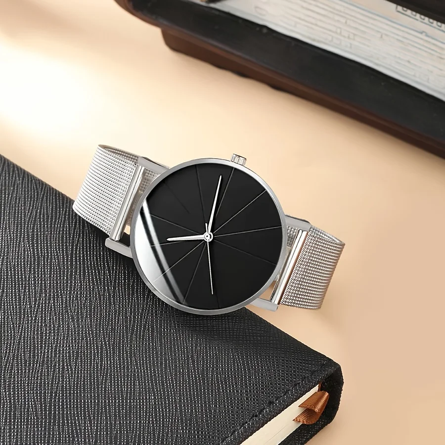 Relógios de quartzo prateados com Alça Liga, Ponteiro Liga, Dial e Strass Pulseira, Colar Jóias para Homens e Mulheres, 3 PCs