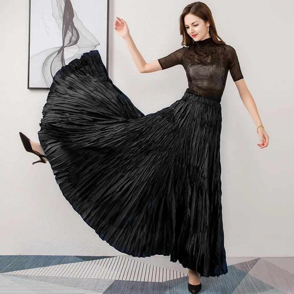 11 لون 2025 ربيع جديد أزياء حريمي ملابس عالية الخصر ألف خط مطوي الشظية خمر مطاطا طويل نصف الجسم Skir