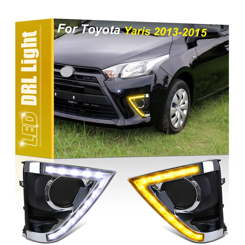 

2pcs DRL For Toyota Yaris 2013 2014 2015 Car Modified LED DRL Daytime Running Light With Yellow Turning Signal Fog Lamp