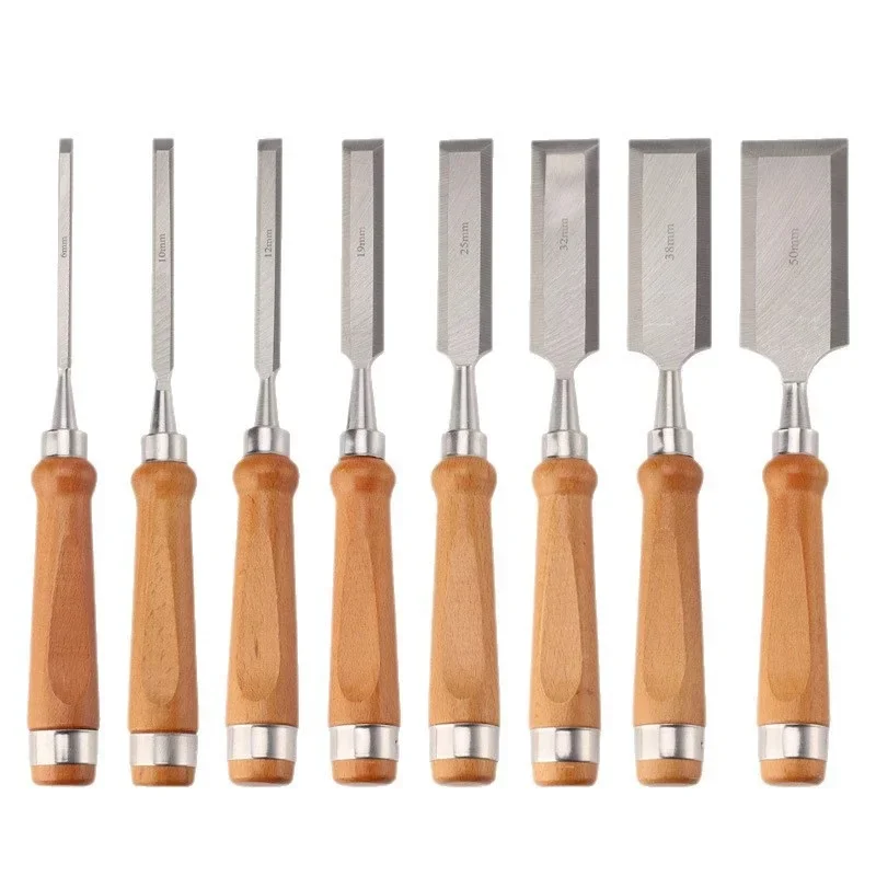 Heavy Duty 6-38MM Woodworking Flat Chisel Wood Handle Carving Knife Carpenter Wood Cutting Chisels Hand Tools