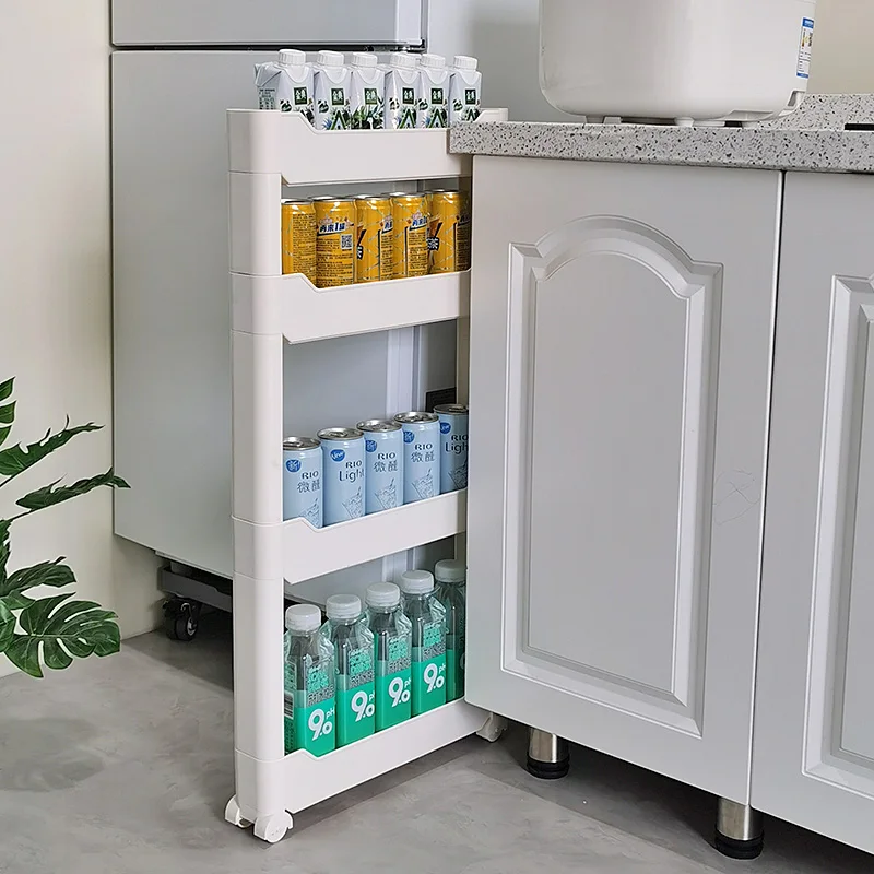 ตู้เก็บของข้างตู้เย็นแบบแคบพิเศษ - ตู้เก็บของข้างตู้เย็นขนาด 10 ซม. พร้อมถาดเลื่อนออกได้ ช่วยประหยัดพื้นที่ ชั้นวางมุมครัว