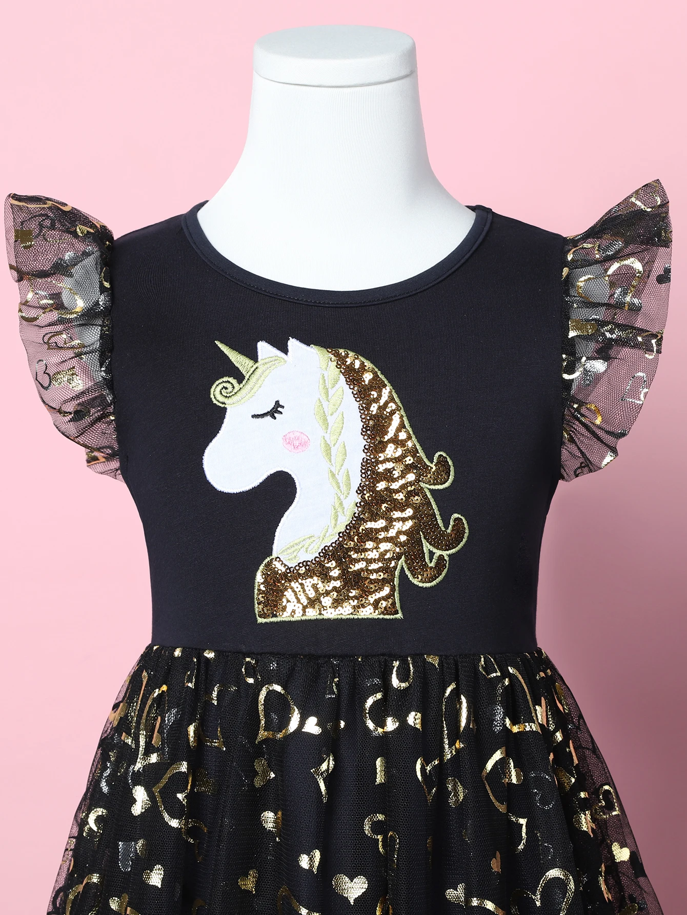 Single piece summer girl sleeveless princess party 3-8 year old unicorn embroidered cotton mesh patchwork dress SH1696