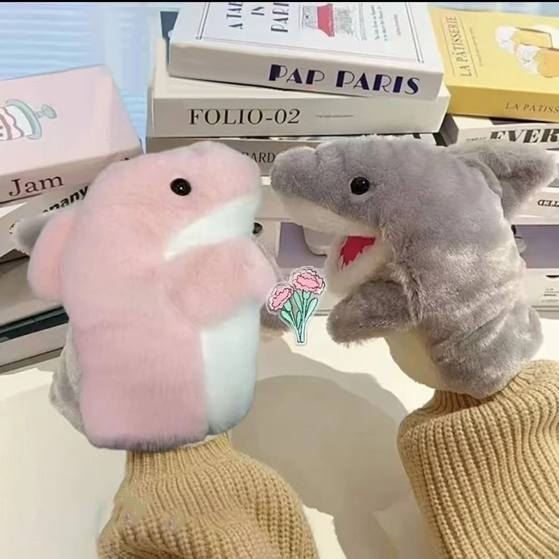 Peluche ripiene Giocattoli animali Squalo grigio Mano Dito Storia Burattino Bambole carine Giocattoli educativi per bambini Squalo simulato Regalo per bambini