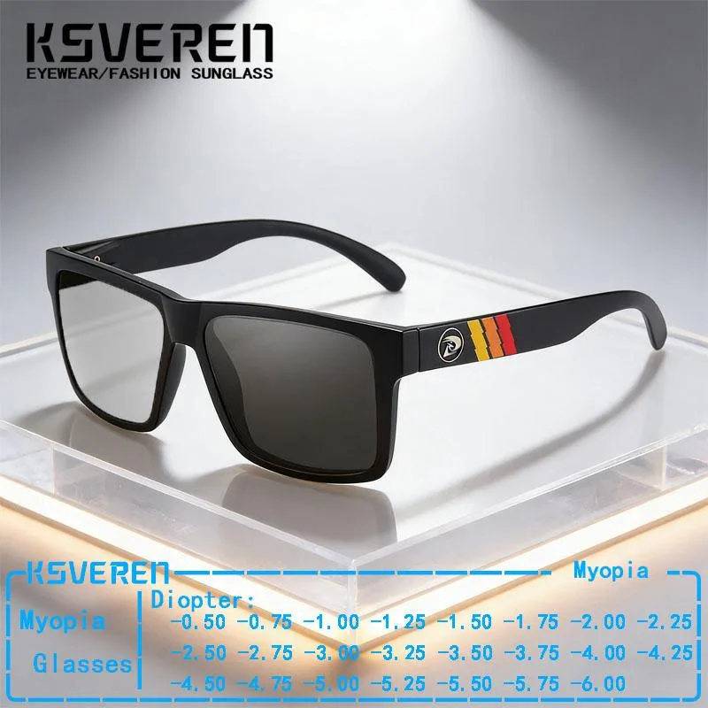 Sport Square Photochromic Myopia Glasses For Men Outdoor Discolored Driving Near Sighted Eyewear Prescription Optical Eyeglasses