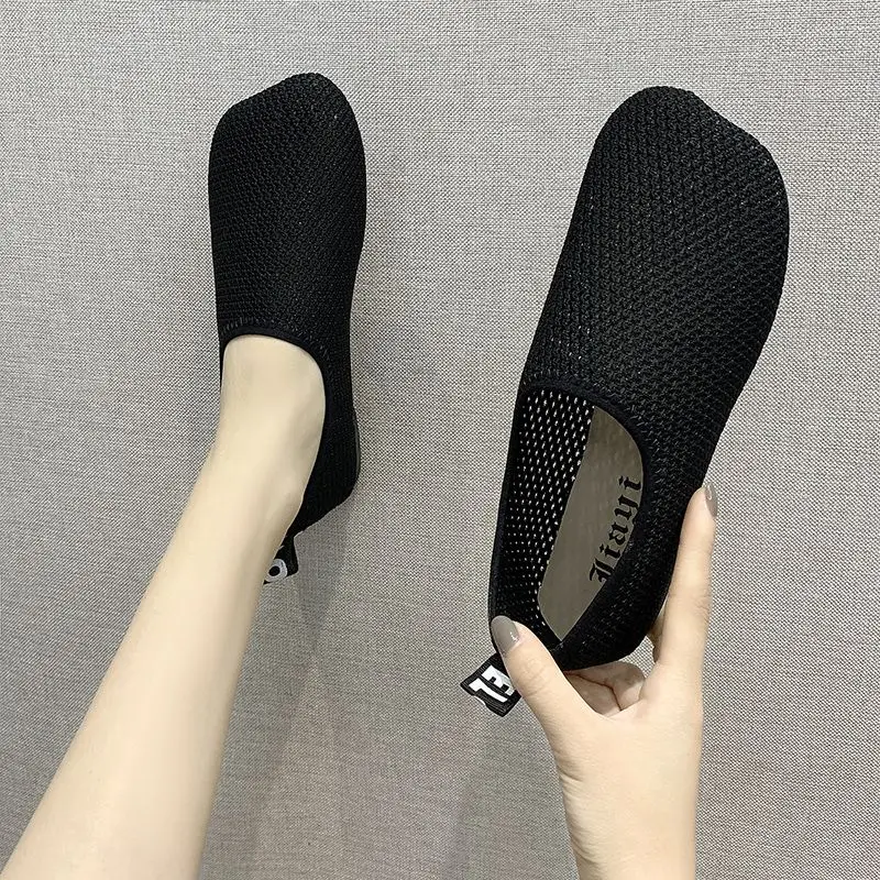 Black Mesh Breathable Flat Slip On Women\'s Shoes 2023 Female Footwear New In Offers Stylish Korean Fashion Shoe Urban A 39