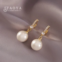 Pendientes elegantes con colgante de perlas para mujer, joyería de moda coreana para fiesta, accesorios simples para estudiantes y niñas, pendientes dulces para mujer