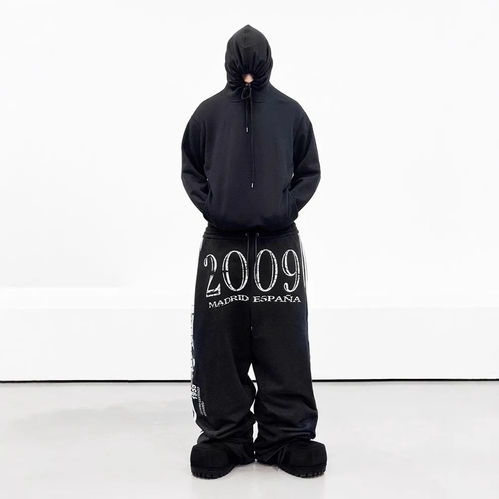 

American street fashion trend printed side stripes spliced letter print hip-hop loose sweatpants drawstring pants Harajuku Y2K