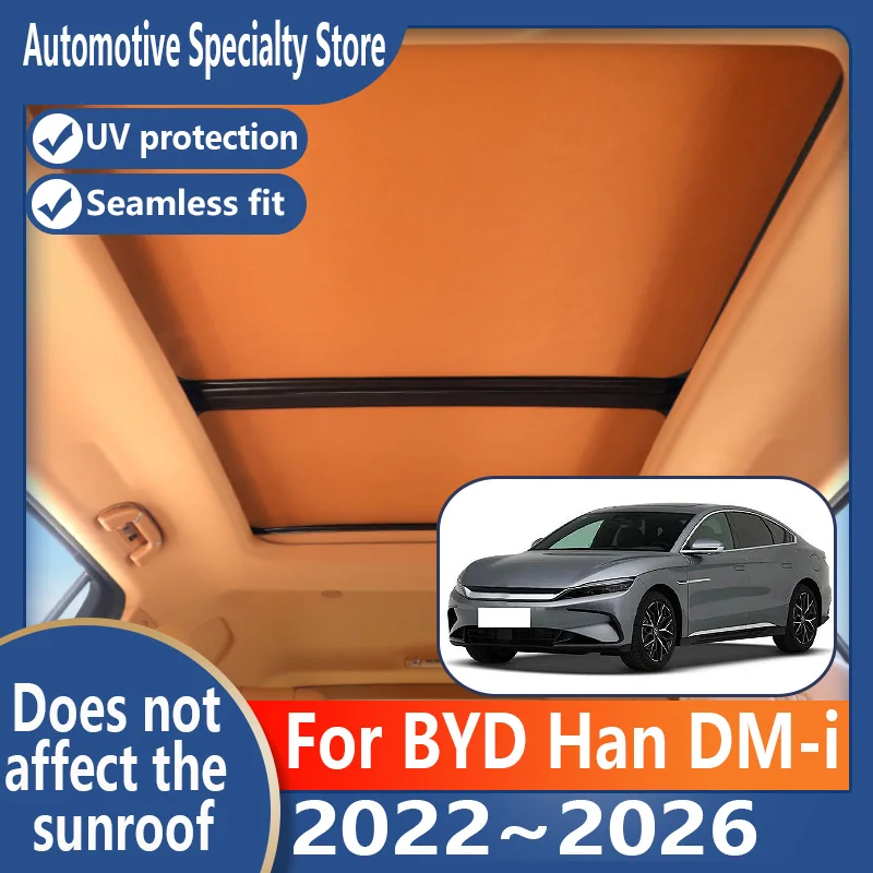 

Для BYD Han DM-i 2022 ~ 2026 2025 автомобильный панорамный люк, изоляционный козырек на крыше, электростатическая адсорбция, замшевая ткань, защита от солнца