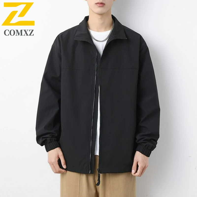 

COMXZ 2025 Mens Stand Collar Jacket Spring Autumn Slim Fit Korean Style Casual Coat