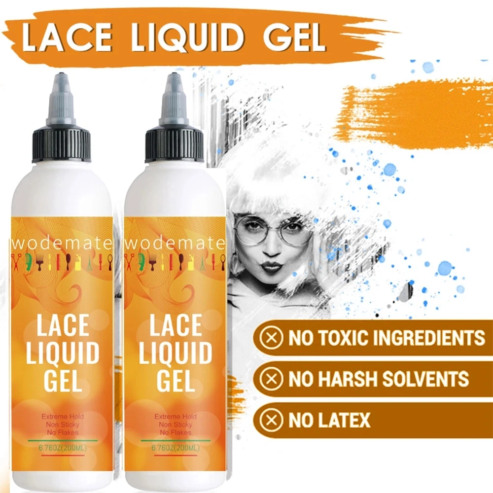 Gel líquido de encaje para peluca, pegamento Invisible transparente para Estilismo de bordes, sin pegamento, 200ml