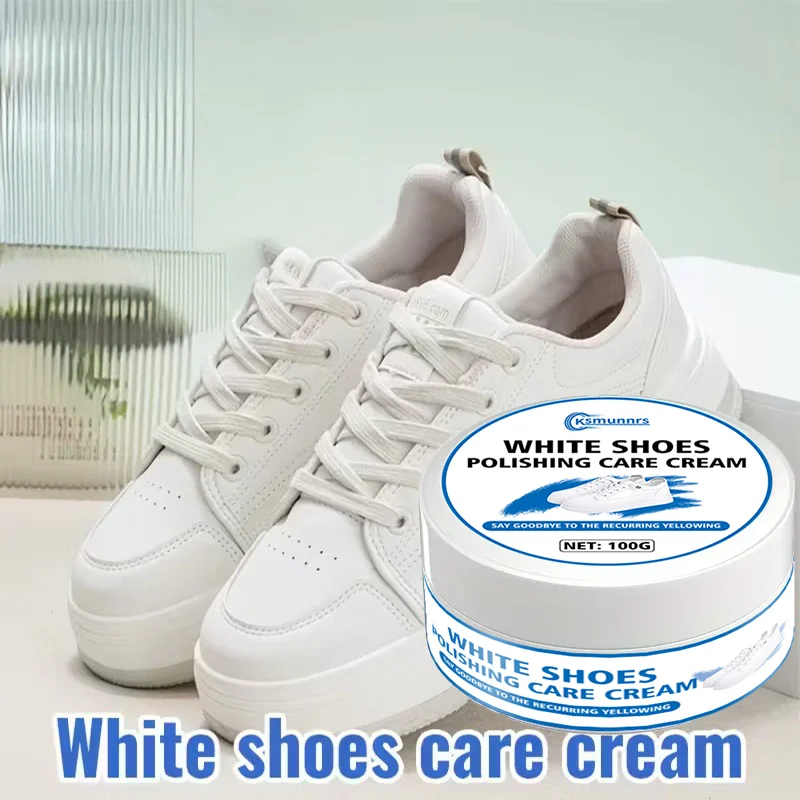100g White Shoe Polish with Sponge Brush - Quickly Restores the Color of Sneakers and Synthetic Leather, Provides Long-Term Main