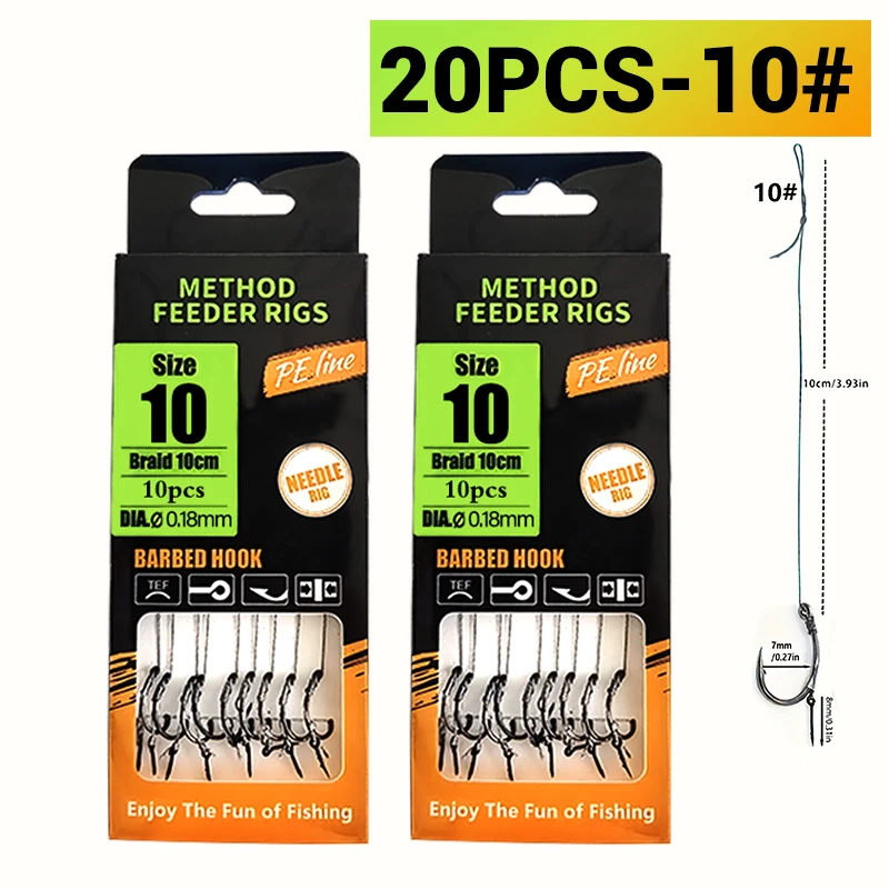 Karpfenangeln-Rigs vorgebunden, Method Feeder & Hair Rigs mit geflochtener Schnur und Widerhaken (Größe 6,8,10,12), für Karpfen und Karausche Ca