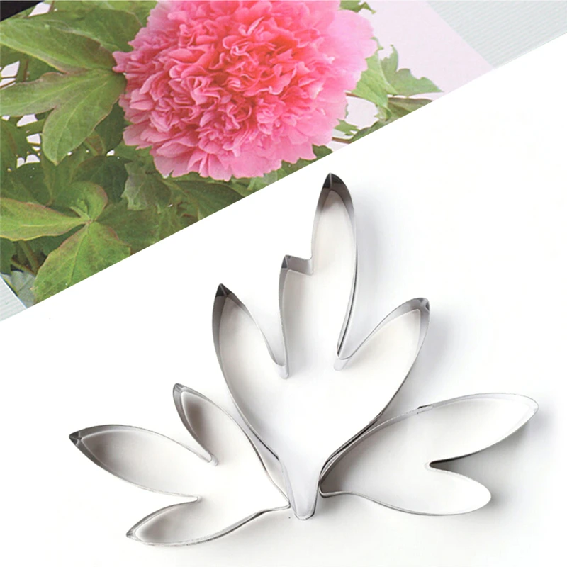 

3/4Pcs Cake Decoration Stainless Steel Sugar Flower Cutting Die Set Peony Flower Leaves Cutters Mould Flip Sugar Cake Tools