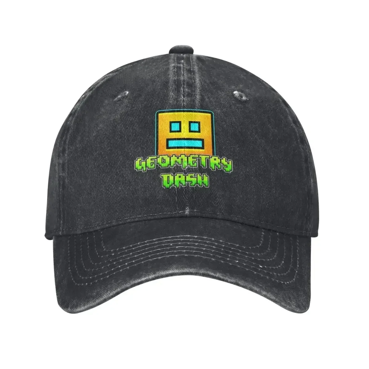 Geometry Dash Distressed Denim Washed Caps Hat Adjustable Fit Snapback Hat Geometric Dash App Fun Games Men Women Baseball Cap