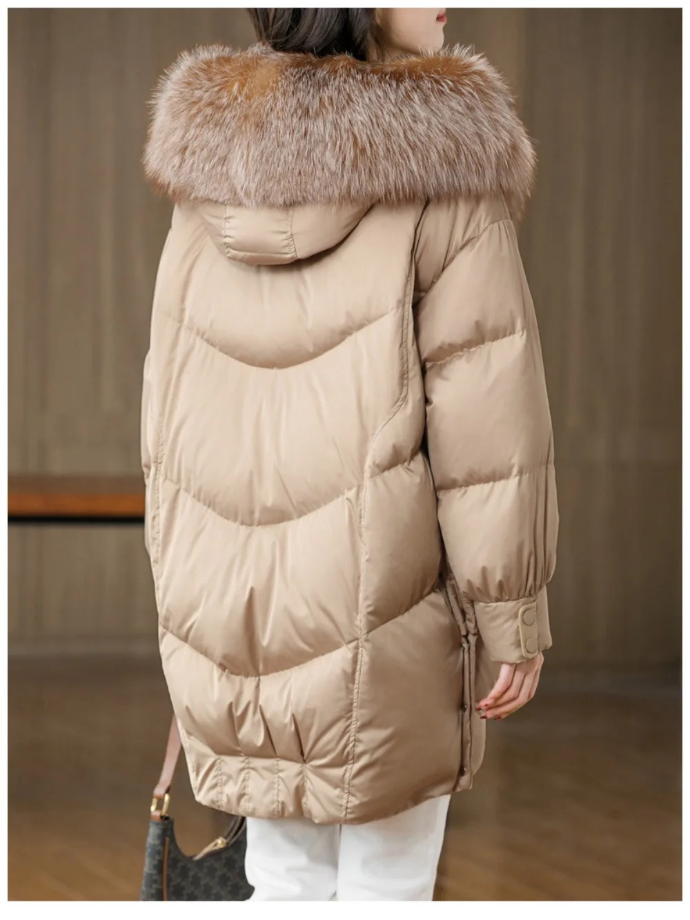 الأبيض أوزة أسفل سترة معطف فرو الثعلب الحقيقي المرأة منتصف طول معطف دافئ غير رسمي 2025 الشتاء سترة الملابس الأوروبية الجديدة الإناث #5